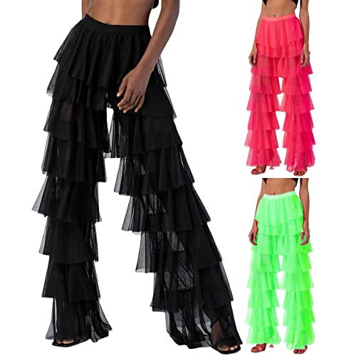 Women's Tiered Ruffled Tulle Pants Cover Up Pant Sheer Layered Tulle Loose Long Trousers Layered Pants4