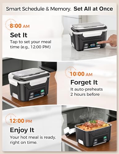 EAST OAK 5.5-Cup Cordless Electric Lunch Box for Adults, Heated Lunch Box for Men with Scheduled Heating, Portable Car Food Warmer with Utensils, One-Tier Bag, Removable Divider — view 4