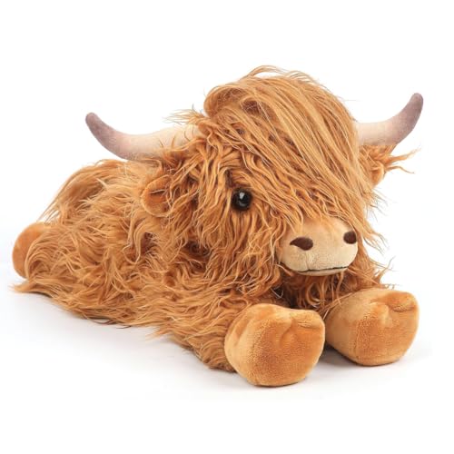 JynxtoyZeal 38cm Highland Cow Stuffed Animals Plush Toy Hochlandskühe Teddy Stuffed Soft Cow Plushies Farm Toy for Farm Home Decor