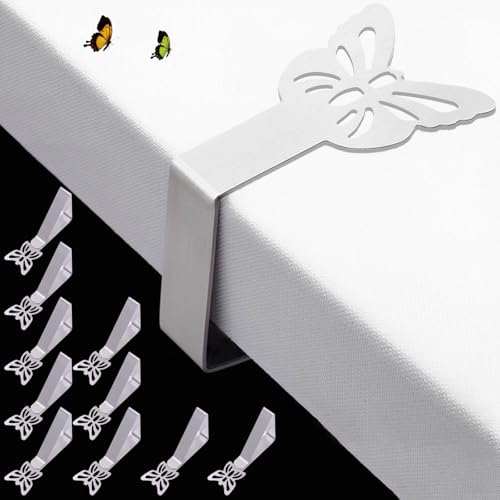 Tablecloth Clips for Thick Outdoor Tables 10 Pack, Butterfly Shape Picnic Table Cloth Holder Clip Heavy Duty Stainless Steel Decorative Cover Clamp for Party Wedding Restaurant Camping Essential