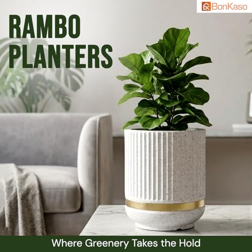 Image of BonKaso 14 Inch Tower Plant Pot for Indoor & Outdoor | Modern Lightweight Polymer Planter | Weather, UV & Frost Resistant | Ideal for Living Room, Balcony, Office & Nursery (White)