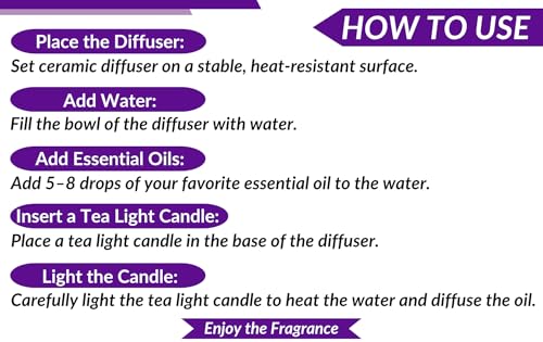 Image of Earth N Pure Diffuser Gift Set | Pack of - 1 Lavender Essential Oil Therapeutic Grade - 15ml, 1 Ceramic Aroma Diffuser /Burner, 2 Tealight Candles | for Home Decor