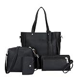 cdhgsh 4pcs Frauen Lady Fashion Handtasche Umhängetaschen Einkaufstasche Geldbörse Umhängetasche Set Taschen Schwarz