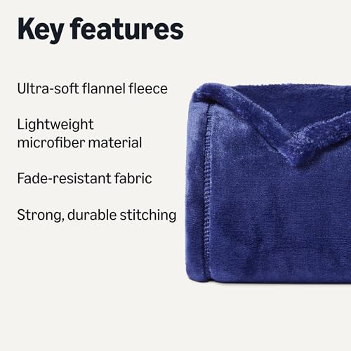 Image of Amazon Basics Throw Blanket, Ultra-Soft Flannel Fleece, Cozy for Couch Sofa Bedroom, Fade-Resistant, 50 x 60 Inches, Navy