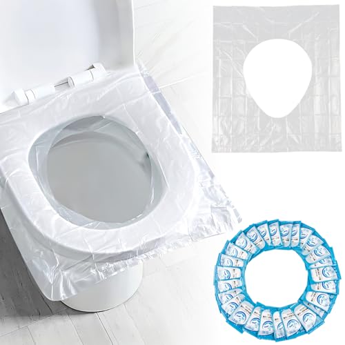 RAINFLOW Disposable Toilet Seat Cover - Plastic Toilet Seat Covers Waterproof Non-Slip Individually Wrapped Friendly Packing For Travel,Potty Training,Pregnant Moms & Adults,60 Pack