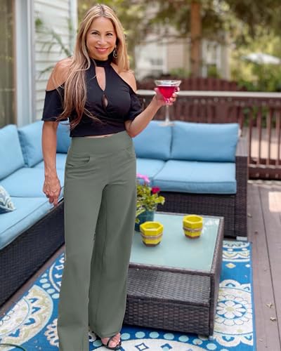 Image of Promover Wide Leg Pants Woman Yoga Pants with Pockets Stretch Loose Casual Lounge Sweatpants Petite /Regular /Tall