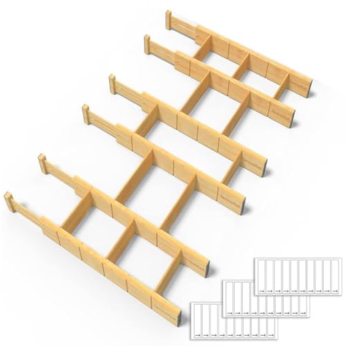 SpaceAid Bamboo Drawer Dividers with Inserts and Labels, Kitchen Adjustable Drawer Organizers...