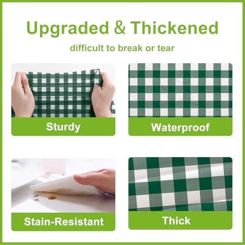 Image of Oigco 3 Pack Green and White Checkered Tablecloth 54 x 108 Inches, Rectangle Disposable Plastic Green Gingham Tablecloth, Picnic Table Cover for Outdoor, Christmas, Golf Birthday Decorations