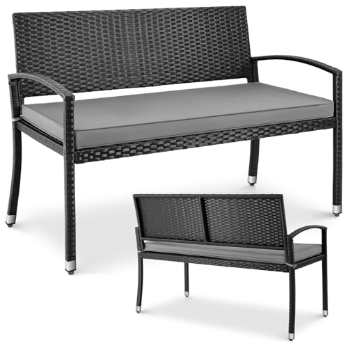 LIFERUN Gartenbank Wetterfest mit Sitzkissen, 2 Sitzer Polyrattan...