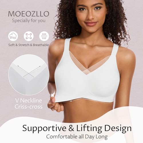 Image of MOEOZLLO Womens Wireless Bras for Women No Underwire Seamless Bralettes for Wireless Bra V Lace Soft T Shirt Support