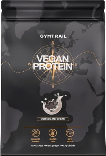 GYMTRAIL® Veganes Eiweißpulver aus Erbsenprotein 500g | Pflanzliches Protein-Pulver mit essenziellen Aminosäuren | Ohne Soja und Süßungsmittel mit Birkenzucker Cookies & Cream