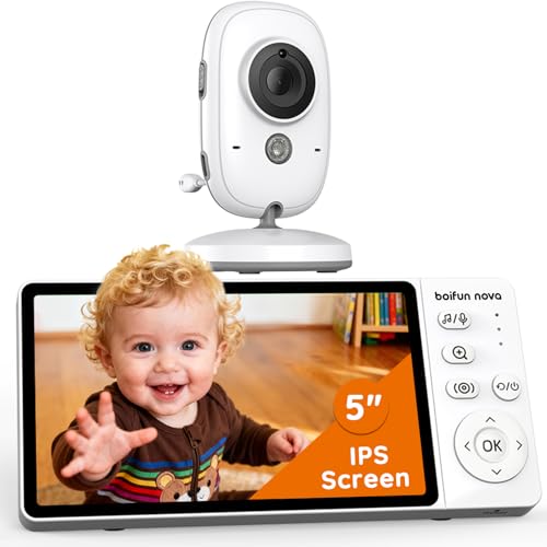 boifun nova Baby Monitor with Camera and Night Vision, No WiFi, 1080P, 5-inch IPS Screen, Sound Activated Mode, 20H Battery Life, Two-way Talk, Temperature Sensor, 3x Zoom, Lullabies, Feeding Reminder