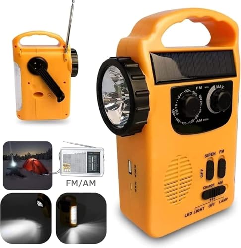 SHRGOMPIT Radio awaryjne z korbką ręczną o mocy 1000 mAh, powerbank z ładowarką USB, latarką/lampką do czytania, gniazdem słuchawkowym, SOS, przenośne radio AM/FM do przetrwania w terenie