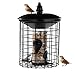 Produktbild Cult at Home Vogel Futterhaus  Futtersäule mit Schutzkäfig  Vogelhaus taubensicher für kleine Vögel Wildvögel  Vogelfutterhaus zum Aufhängen  Metall Schwarz Höhe 29 cm