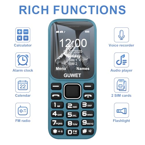 A2 2G Mobile Seniorenhandy ohne Vertrag, Großkapazitätsakku, Lange Standby-Zeit, Rentner Handy große Tasten, Dual SIM mit Notruftaste, Blau – Bild 3