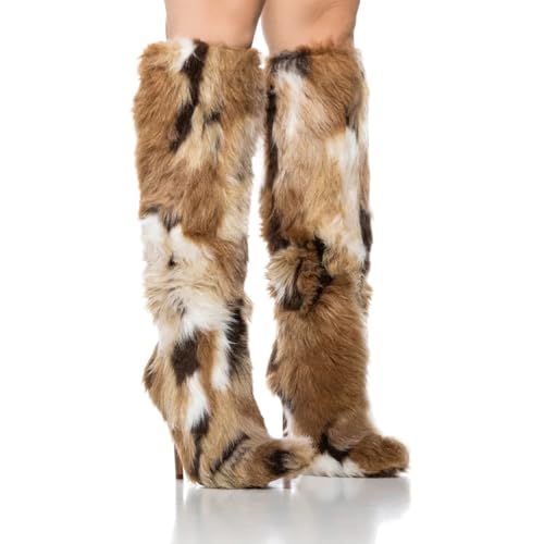 Faux Fur Boots for Women Stiletto Heel Knee High Tall Boots Furry Winter High Heeled Long Shoes Warm Comfortable4