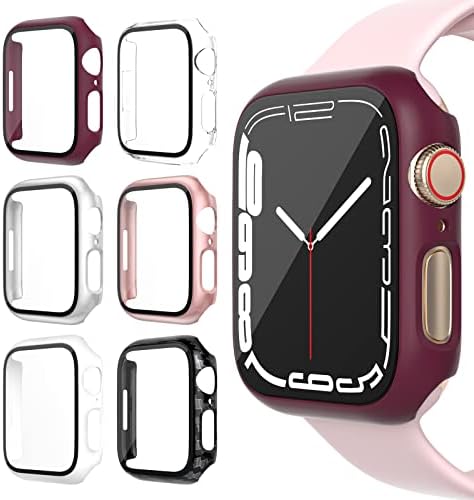 DULIPING 6-Pack Screen Protector for Apple Watch Seires 6/5/4/SE(2022/2020) 44mm, Hard PC Case with Tempered Glass All-Around Bumper Cover Compatible with iWatch Series SE/6/5/4 44mm Accessories