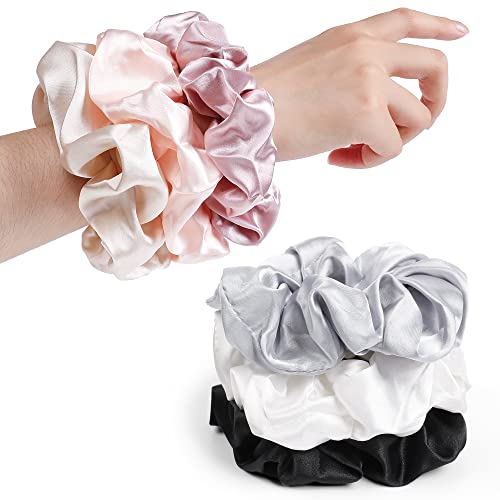 Scrunchies Hair Ties For Women's Hair Accessories Silk Satin Scrunchie 6 Pcs Elastic Bunch Bangle Scrunchy Prevent Girls Ponytail Frizz Or Breakage #TOP4