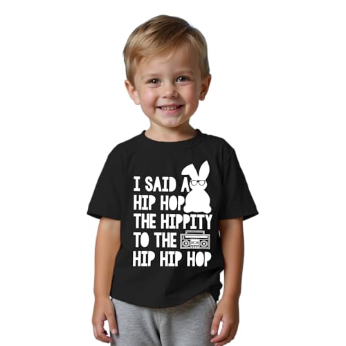 Easter Shirts for Toddler Baby Boys Funny I Said A Hip Hop Bunny Print T-Shirts Rabbit Short Sleeve Summer Tee Tops(Black,5-6T(120))