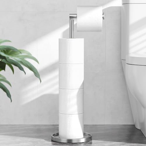 Porte-papier toilette sur pied pour rangement de papier toilette, argenté