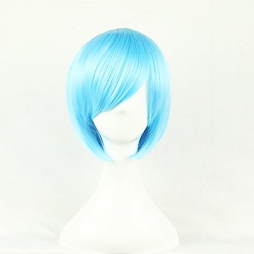 Womens Ladies Girls 32cm Blue Short Hair Wigs High Quality Hair Carve Cosplay Costume Anime Party Bangs Full Sexy Wigs
