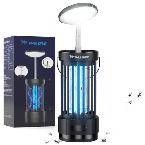 PALONE Elektrischer Insektenvernichter Ausziehbare 4000mAh 4500V Höhenverstellbar USB C UV Mückenlampe mit LED Licht Garten & Outdoor-Aktivitäten Sofortige Bekämpfung von Fliegen und Mücken