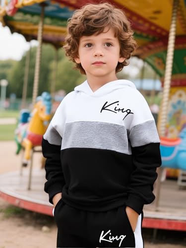 Image of Kids Boys Clothes Color Blocking Hoodie Sweatshirts and Pant 2Pcs Fall Outfits Set Size 5-10