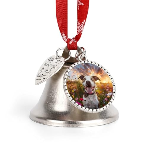 Pit-Bull Dog Flowers Funny Christmas Bell Ornament Cute Xmas Tree Hanging Pendant Decoration for Holidays Party