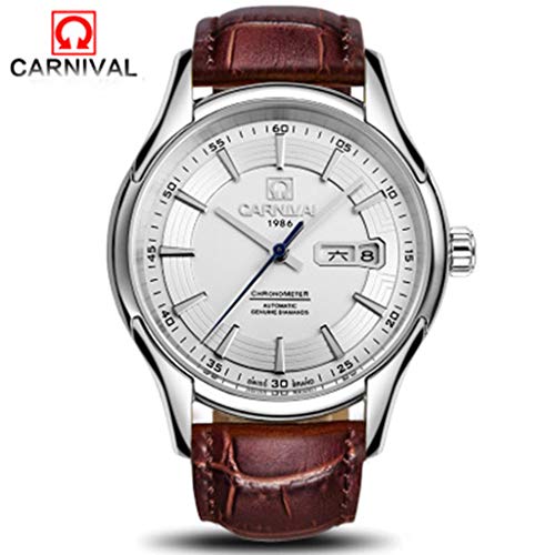 Relojes para Hombre Completamente automático analógico Display Informal Semana Calendario Correa de Cuero, Colores múltiples Disponibles F