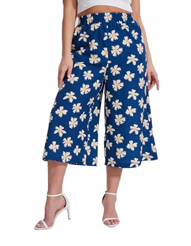 sissycos Capri Pants for Women Loose High Waisted Wide Leg Palazzo Culottes Floral Printed Lounge Gaucho Capris with Pockets
