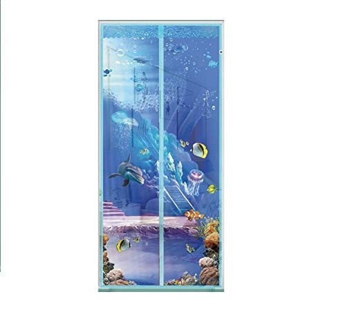 UP to 47"(47"X 79'' Under The Sea Pattern) Embroidered Hook Loop Fastener Magnetic Screen Door Curtain with Elegant Jacquard Lace Fit Door Full Frame Auto Close Anti Insect - Kids & Pets Friendly