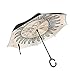 Parapluie inversé Double Couche Coupe-Vent extérieur Pluie Soleil parapluies inversés de Voiture avec poignée en Forme de C - Soleil Lune