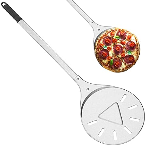 33-Inch Round Pizza Peel with Extended Handle 304 Environmentally Friendly Stainless steel Perforated Pizza Paddle for Outdoor Pizza Oven Accessories Cover