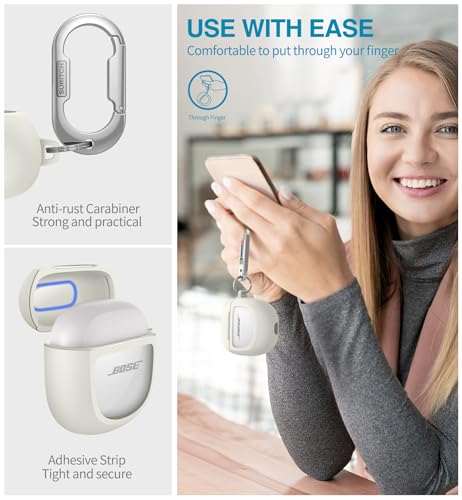 Image of SURITCH Clear Case for Bose QuietComfort Earbuds II 2022 /QuietComfort Ultra 2023 Cover, Full-body Shockproof TPU Protective Case with Carabiner & Key Ring & Transparent Logo Window(White)