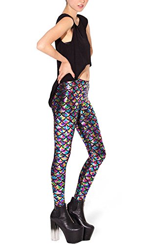 Ayliss New Mermaid Fish Scale Printed Leggings Stretch Tight Pants,Colorful L #TOP3