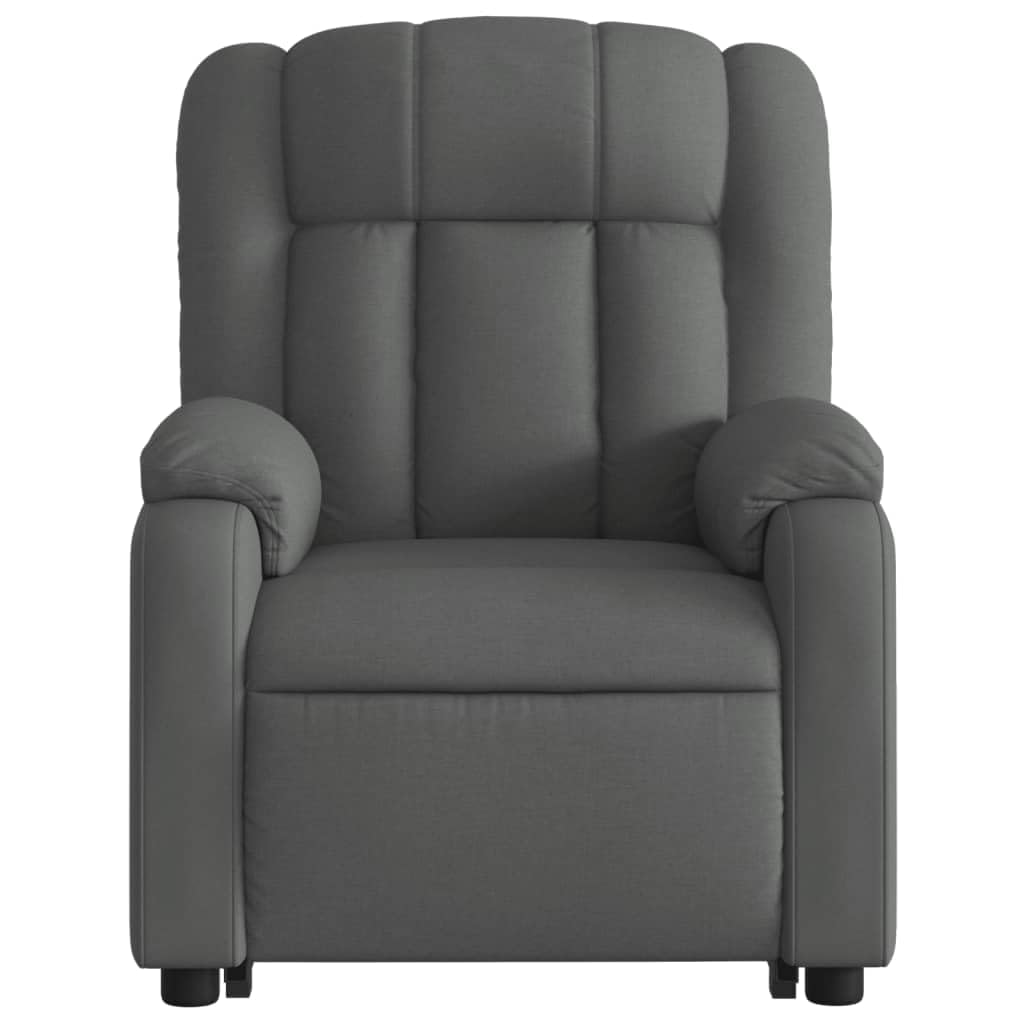 Sillón elevador eléctrico con masaje de 6 puntos y reclinación automática, gris oscuro de tela, función elevación y vibración, estructura estable de madera