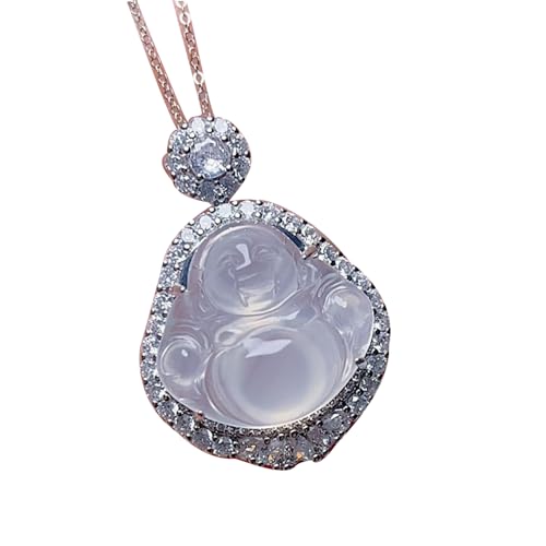 Pendentif Bouddha blanc en calcédoine naturelle avec chaîne s925