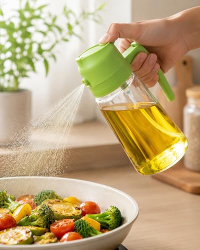 Image of LAGET 500ml 2-in-1 Oil Sprayer Dispenser Bottle for Cooking, Air Fryer, Fine Mist Pourer, Refillable Transparent Container for BBQ, Salad Dressing, Roasting, Baking, Kitchen Use (1)