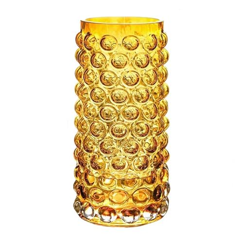 Jarrón cilíndrico de cristal dorado de burbujas grande único de 11 pulgadas de alto, jarrón acanalado de flores para sala de estar, dormitorio, mesa de comedor, oficina, boda, mesa, centros de mesa.