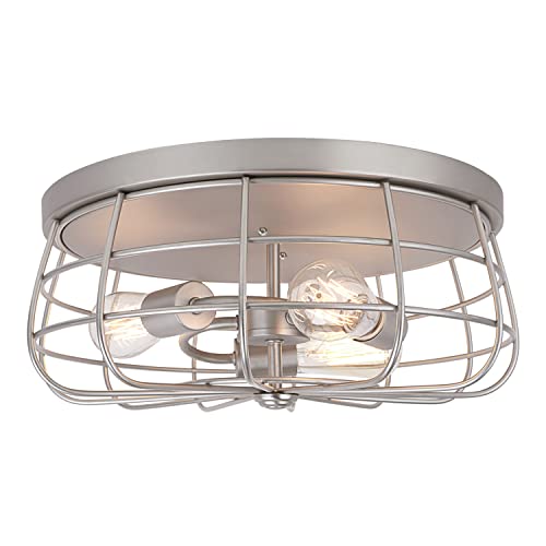 Aspen Creative 63020-11 Three-Light Flush Mount Ceiling Light Fixture, Transitional Design In Brushed Nickel Finish, Wire Shade, 15-3/4" Diameter #TOP7