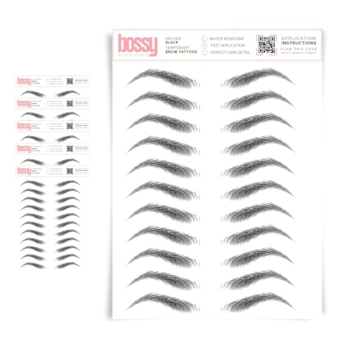 5 Pack Temporary Eyebrow Tattoos Waterproof Eyebrow Stickers, False Tattoos Hair Like Peel Off Instant Transfer Brows For Women And Men | Natural Strokes, Shaping (arched, black)