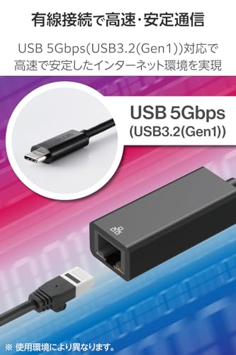 エレコム(ELECOM) エレコム 有線LANアダプター USBタイプC USB-C to RJ45 windows/macOS 対応 ブラック EDC-GUC3V3E-B の商品画像 4