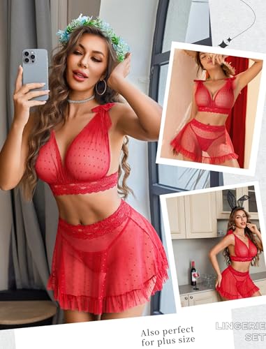 Avidlove Women's Lingerie Sets Sexy Naughty Outfit 2026 Mini Lace Skirt Set - image 5