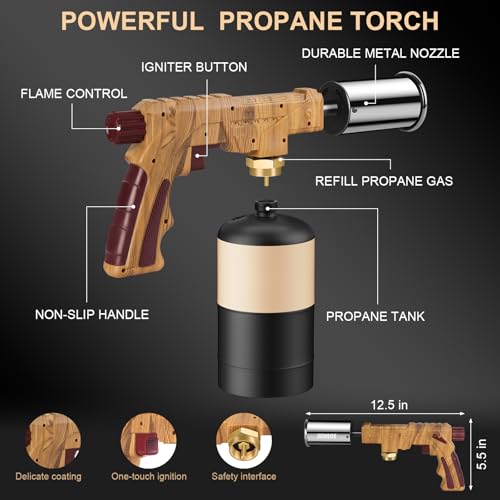 Image of Semlos Propane Torch - Kitchen Torch - Powerful Grill Gun - Charcoal Lighter - Campfire Starter - Sous Vide - Chef Blow Torch for Searing Steak & Creme Brulee & BBQ(Propane Tank Not Included)