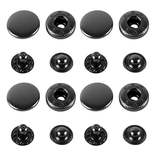 CRAFTMEMORE 10 Pack Snap Fasteners Color Plated Solid Brass Metal Snaps Heavy Duty Press Stud S-Spring Poppers Button VT8#831 (15 mm, Gunmetal Black)