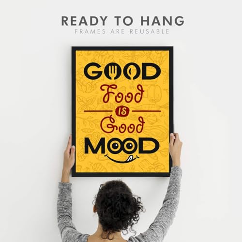 Image of Chaka Chaundh - Kitchen Posters for Wall - Food posters framed - Kitchen quotess wall frames - Posters for kitche quotes decor - Kitchens quotess wall hanging (Good Food is Good Mood - Yellow)