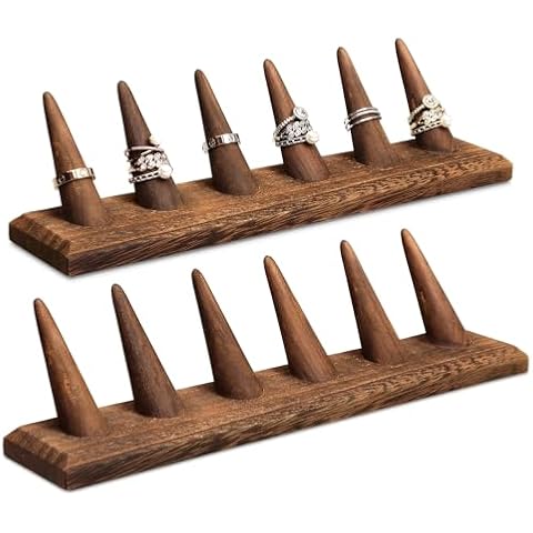 MOOCA 2 Pcs Set Finger Ring Stand Jewelry Display Holder Showcase Display Stands 11 x 2 1/4 x 2 3/4 in, Brown Color Cover