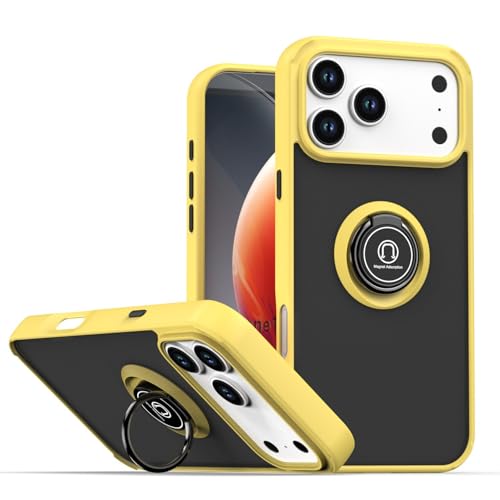 Coque iPhone 15 Pro jaune antichoc avec anneau rigide de maintien