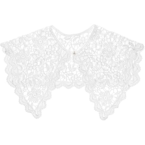 Didiseaon Bolero Mujer de Encaje Floral Cuello Falso de Encaje Hueco para Blusa y Vestido Chal Femenino Elegante con Botón Transpirable y Versátil para Fiesta y Boda