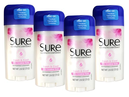 Sure Anti-Perspirant & Deodorant Invisible Solid Fresh & Cool - 2.6 oz, Pack of 4